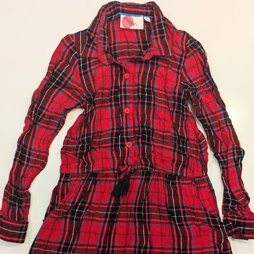 Boden plaid longsleeve button down dress, size 8-9Y